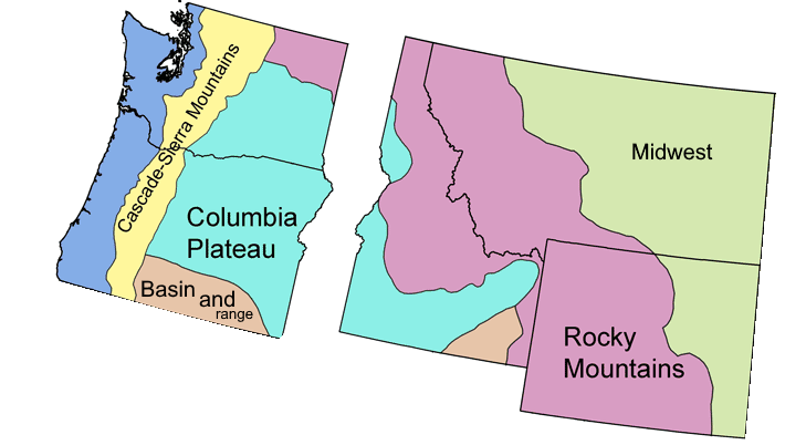 Major physiographic regions of the American Northwest